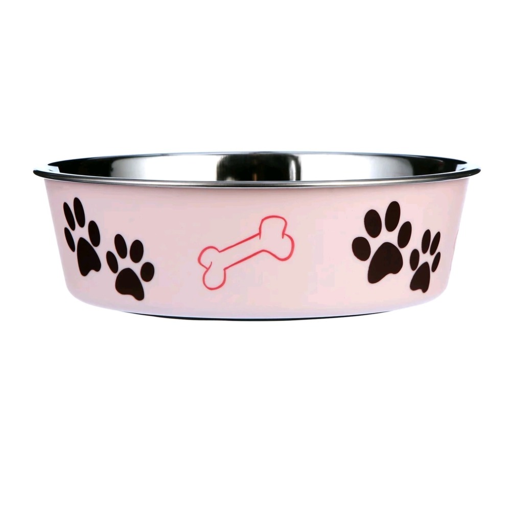 NEW Loving Pets Bella Bowl Medium Paparazzi Pink Stainless Steel Dog Bowl